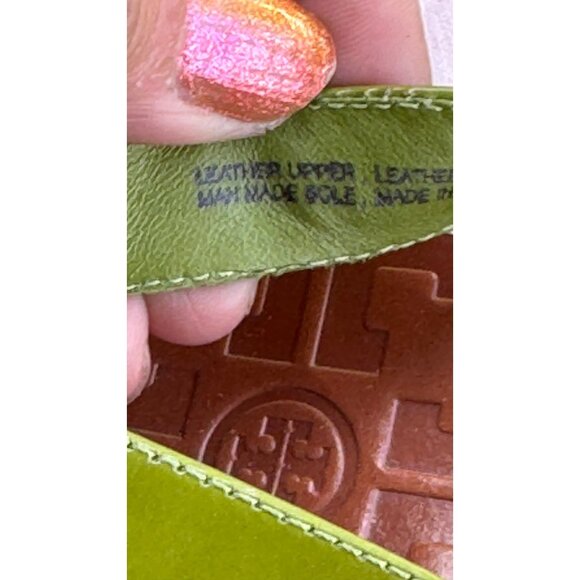 Tory Burch Flipflop Wedges Sandals Heels Green Women’s Size 8.5 - Picture 11 of 12